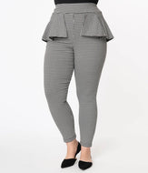 Grable Black and White Houndstooth Peplum Pants