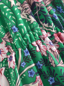 French Garden Palm Green Off Shoulder Dress