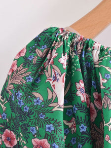 French Garden Palm Green Off Shoulder Dress
