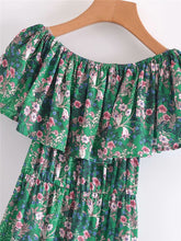 Load image into Gallery viewer, French Garden Palm Green Off Shoulder Dress

