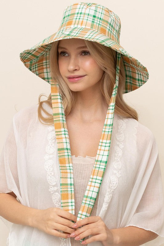 Green and Yellow Plaid Bucket Hat - Main Image