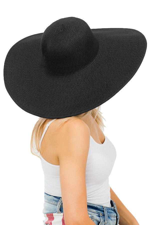 Black Tight Weave Heavy Brim Floppy Hat