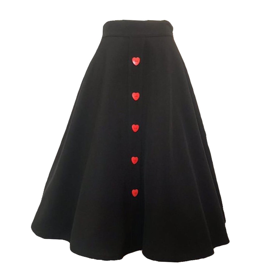black skirt red heart buttons made in usa