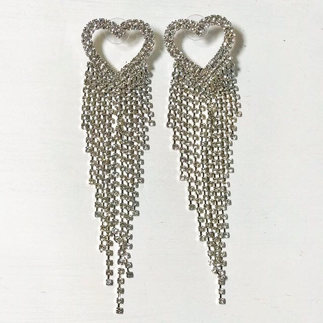 clear crystal heart waterfall earrings