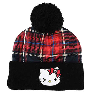 Hello Kitty Plaid Punk Pom Pom Beanie Hat
