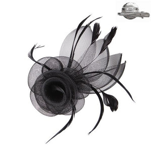 Black Rose Mesh Fascinator Clip with Feathers
