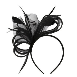 Black Fascinator Headband with Side Loops and Feathers