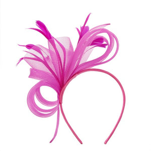 Fuchsia Fascinator Headband with Side Loops and Feathers