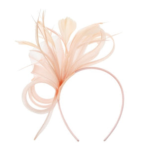 Peach Fascinator Headband with Side Loops and Feathers