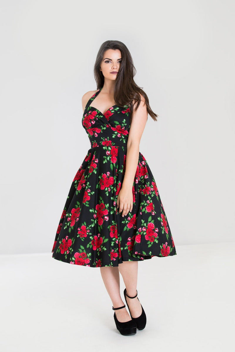 Cannes Red Roses Black Dress