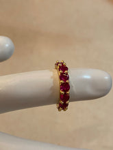 Load image into Gallery viewer, Round Magenta Gem Inlaid Band Adjustable Gold Ring
