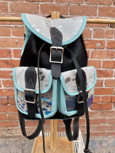 Silver, Blue, and Black Small Custom Leather OOAK Backpack
