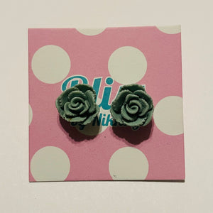 Pastel Teal Glossy Rose Studs