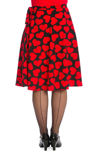 Black and Red Heart Wrap Tie Skirt