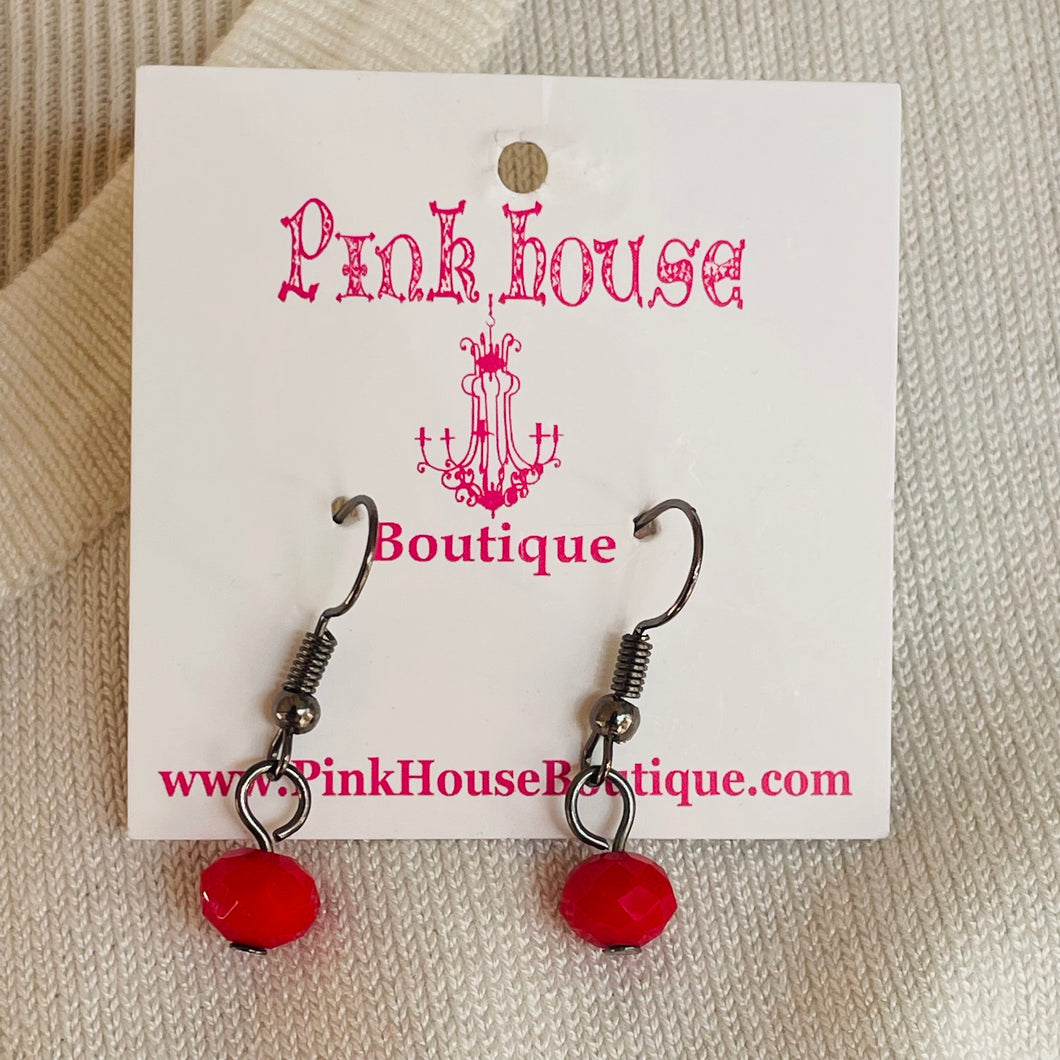 Red Bauble Bead Dainty Earrings