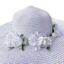 Load image into Gallery viewer, White Floral Crown Bearing Sun Hat
