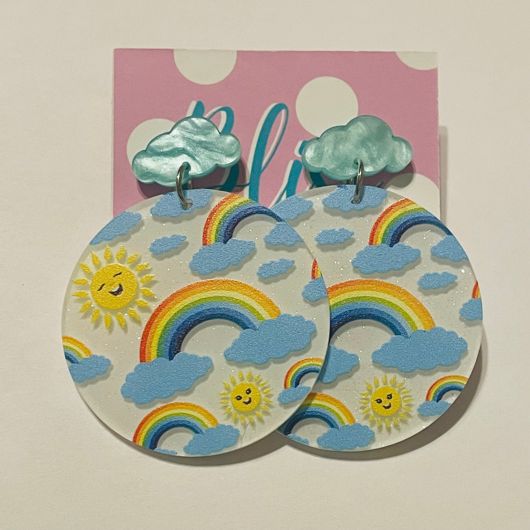 Rainbows and Happy Suns Acrylic Statement Earrings