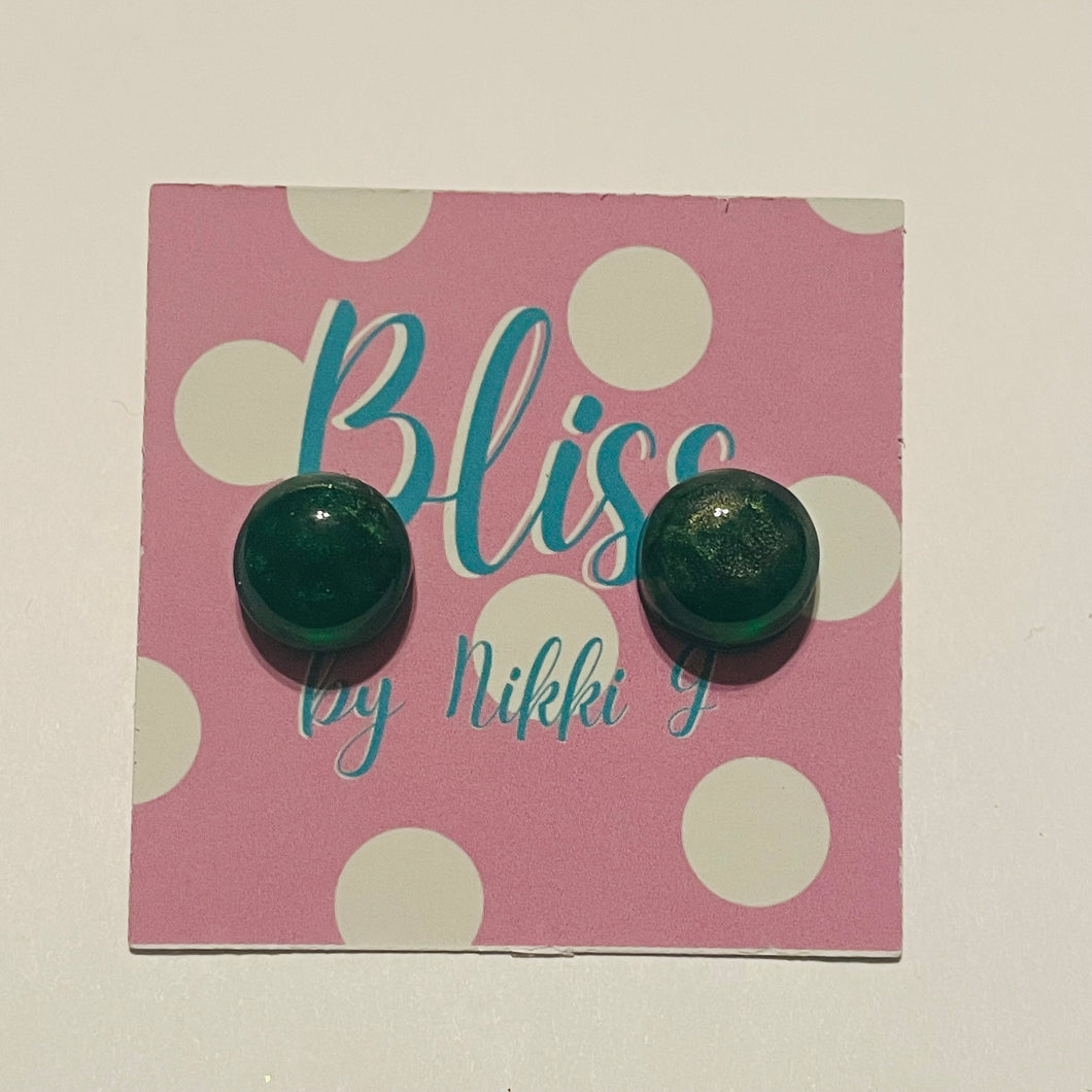 Green Glass Cabochon Stud Earrings