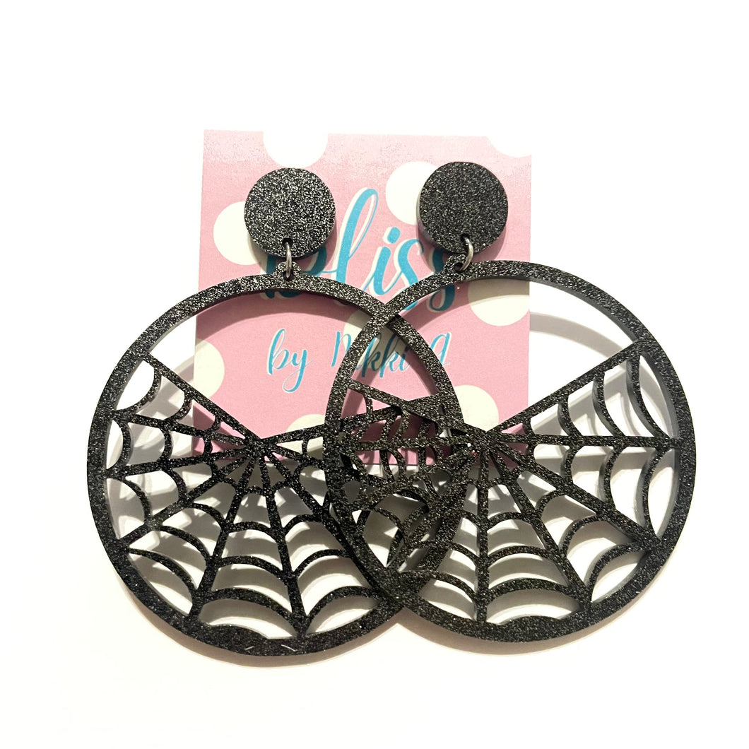Spiderweb Circle Acrylic Statement Earrings