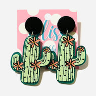 Embossed Floral Cactus Acrylic Statement Earrings