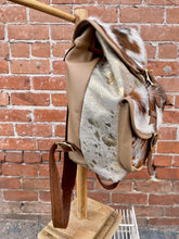 Load image into Gallery viewer, Tan, Gold, and Brown Small Custom Leather OOAK Backpack

