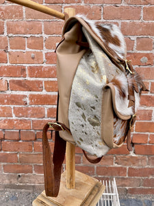 Tan, Gold, and Brown Small Custom Leather OOAK Backpack