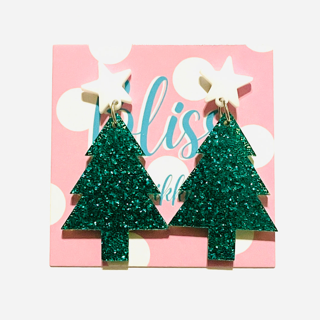 Mini Glitter Tree Acrylic Statement Earrings