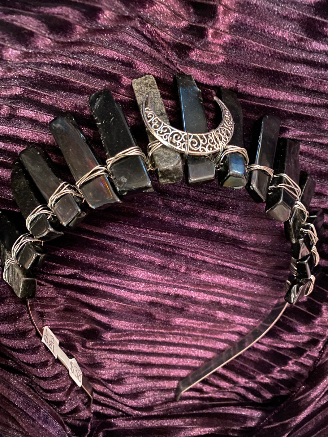 Triple Moon Black Crystal Tiara Headband