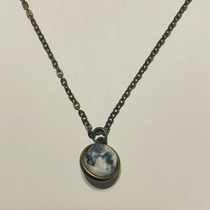 Brass and Glass Moon Sphere Necklace