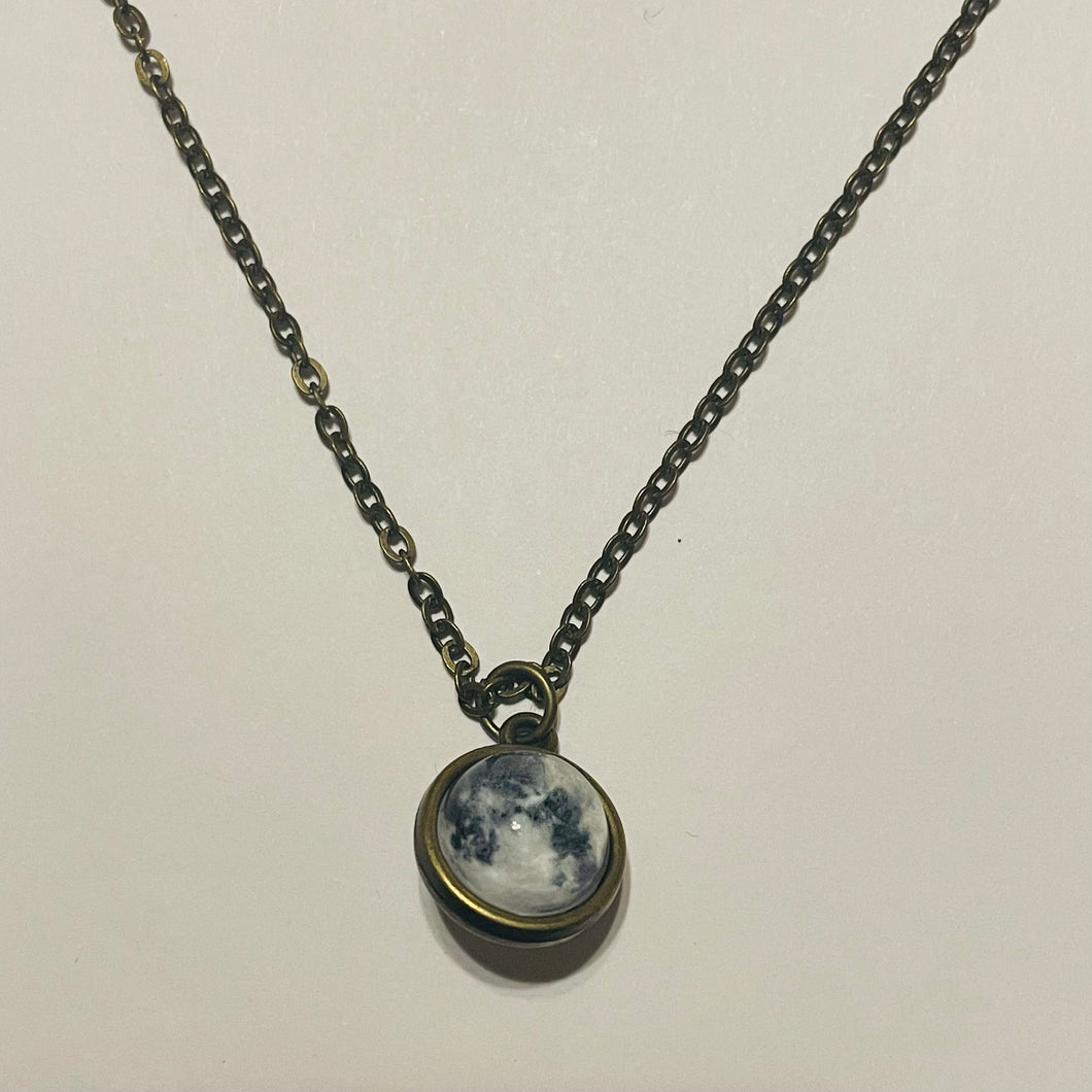 Brass and Glass Moon Sphere Necklace