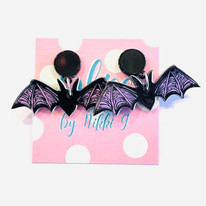 Pink and Black Bat Statement Earrings