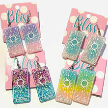 Load image into Gallery viewer, The Sun Tarot Card Glitter Acrylic Statement Earrings- More Colors Available!
