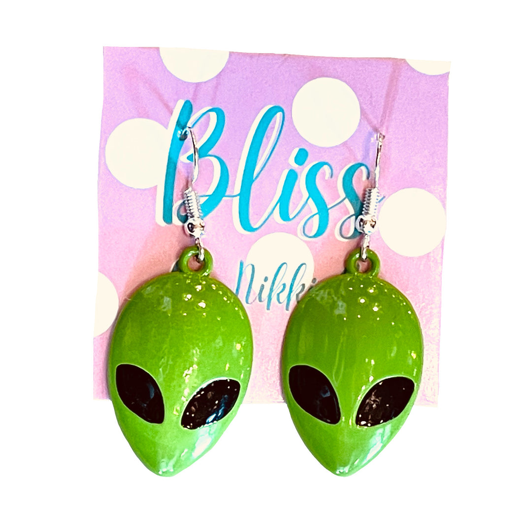 Green Alien Friend Charm Earrings