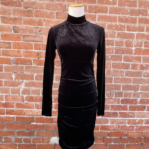 Black Velvet Mock Neck Long Sleeve Mini Dress
