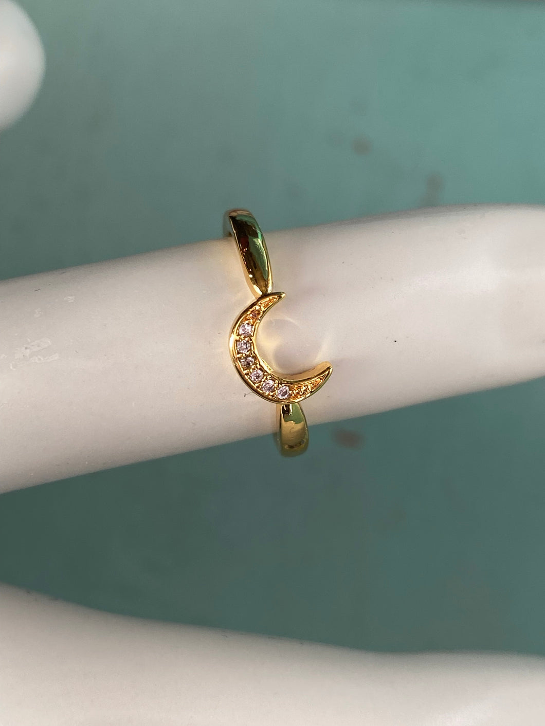 Dainty Crystal Inlaid Horn Adjustable Gold Ring
