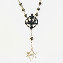Load image into Gallery viewer, Baphomet and Six Pointed Star Rosary Style Necklace
