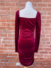 Load image into Gallery viewer, Wine Long Sleeved Ruched Velvet Mini Dress
