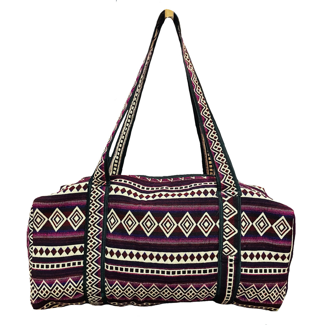Pink and Cream Woven Duffel Bag