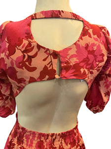 Fuchsia Floral V-Neck Cutout Maxi Dress