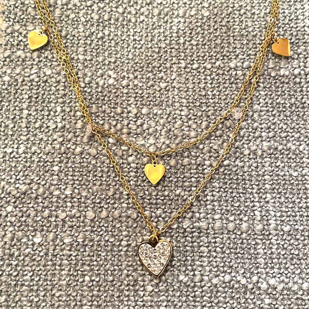 Double Layer Pave Heart Necklace
