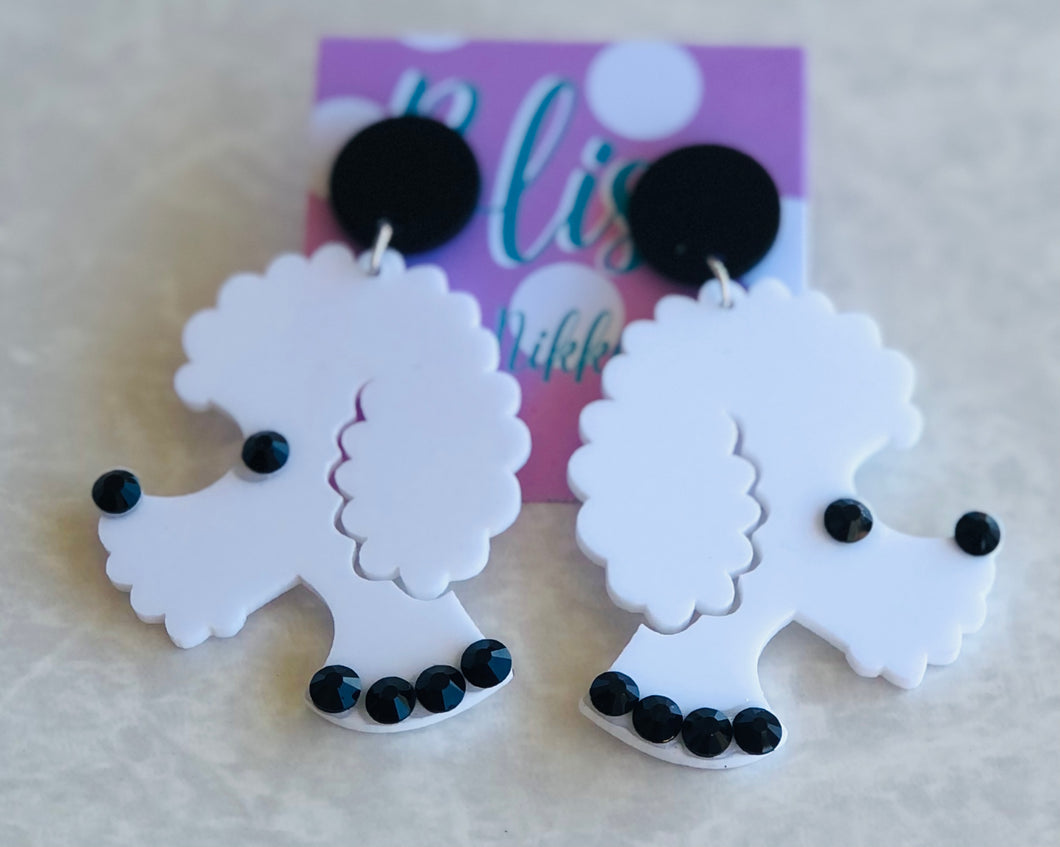 Large White Poodle Head Earring