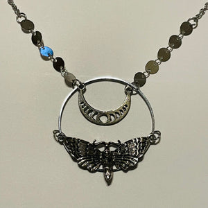 Encircled Death Moth and Moon Phases Necklace