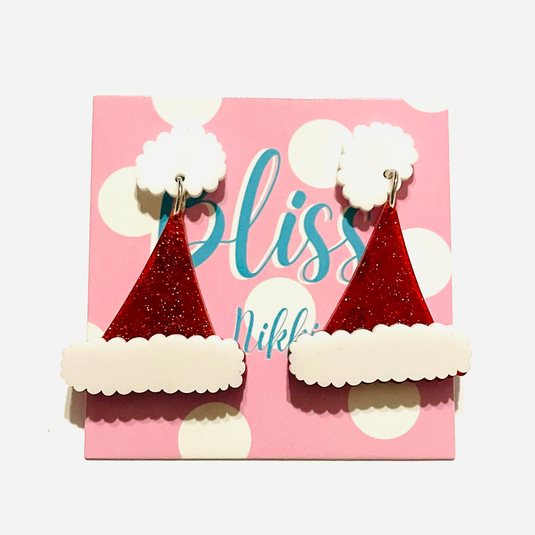 Mini Glitter Santa Hat Acrylic Statement Earrings