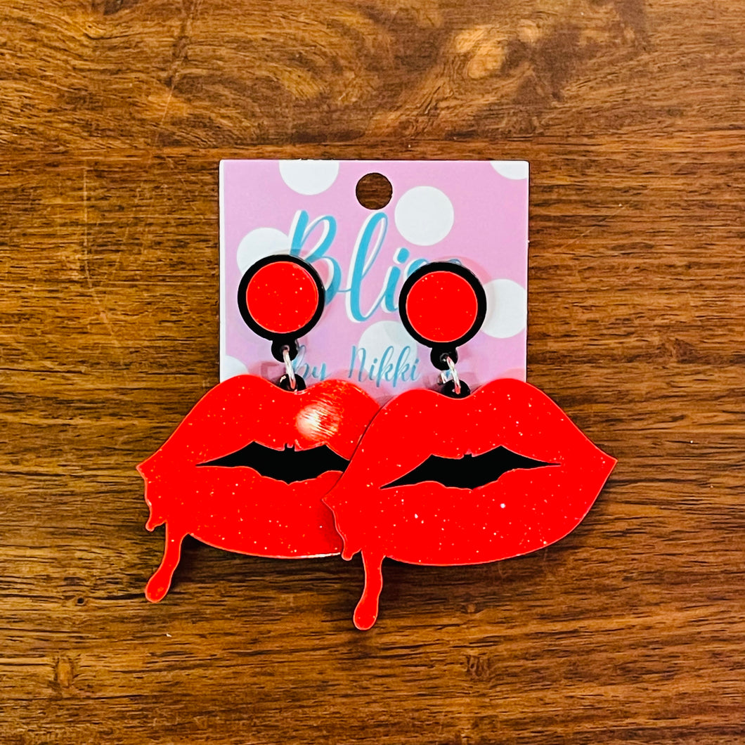 Melting Red Glitter Lips Acrylic Statement Earrings