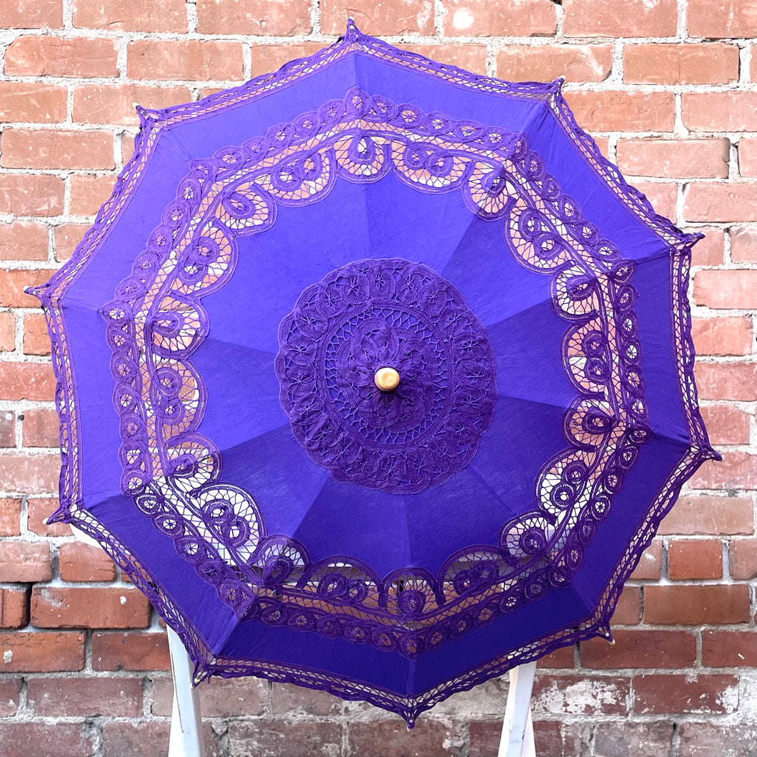 Purple Battenberg Lace Cotton Parasol