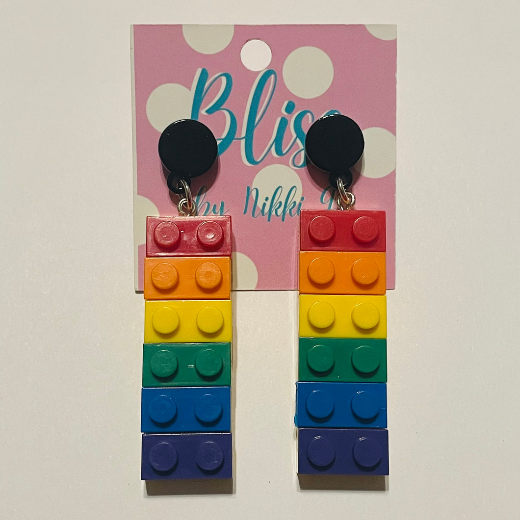 Rainbow Brick Acrylic Statement Earrings