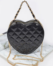 Load image into Gallery viewer, Quilted Black Enamel Heart Purse
