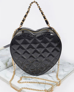 Quilted Black Enamel Heart Purse