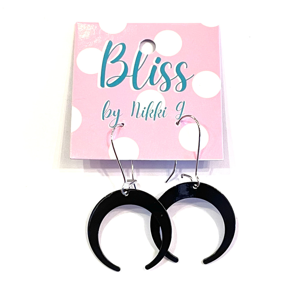 Large Black Horn Elongated Hoop Statement Earrings