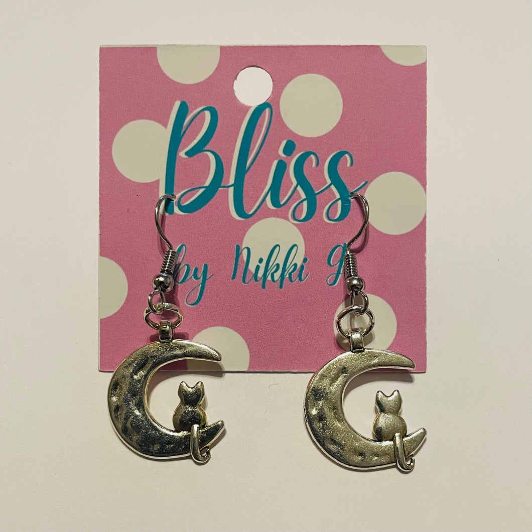 Moon Sitting Cat Charm Earrings